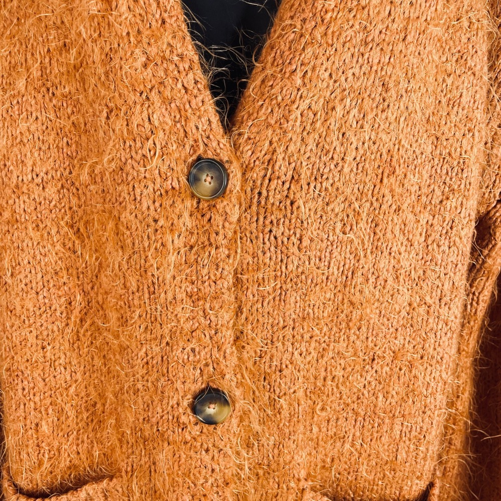 Free People Nevermind Sm Orange Shaggy Knit Button Front Sweater Oversized READ - Picture 13 of 16